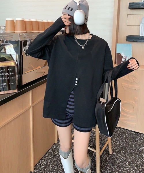 aimoha（アイモハ）の「フロントスリットデザインTシャツ（Tシャツ/カットソー・レディース・ブラック/チョコ/ライトベージュ/ホワイト・FREE）」の6枚目の写真