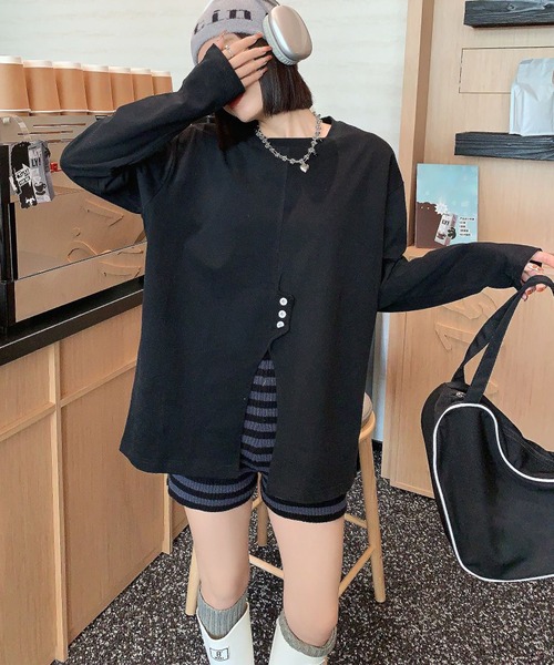 aimoha（アイモハ）の「フロントスリットデザインTシャツ（Tシャツ/カットソー・レディース・ブラック/チョコ/ライトベージュ/ホワイト・FREE）」の7枚目の写真