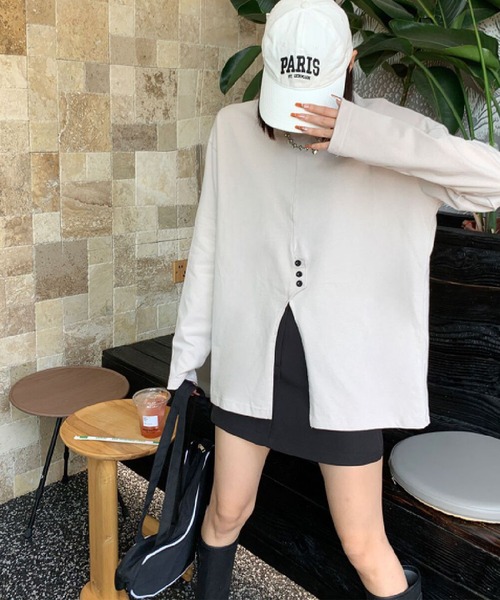 aimoha（アイモハ）の「フロントスリットデザインTシャツ（Tシャツ/カットソー・レディース・ブラック/チョコ/ライトベージュ/ホワイト・FREE）」の12枚目の写真