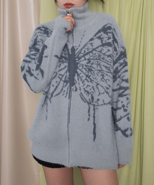 dispark(ディスパーク)の「DISPARK/バタフライジップニット(ニット/セーター・レディース・グレー/ブラック・FREE)」の2枚目の写真