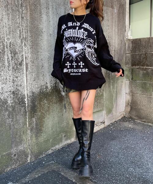 WEGO（ウィゴー）の「WEGO/ウイングハートダメージニット（ニット/セーター・レディース・ブラック/ホワイト・FREE）」の6枚目の写真