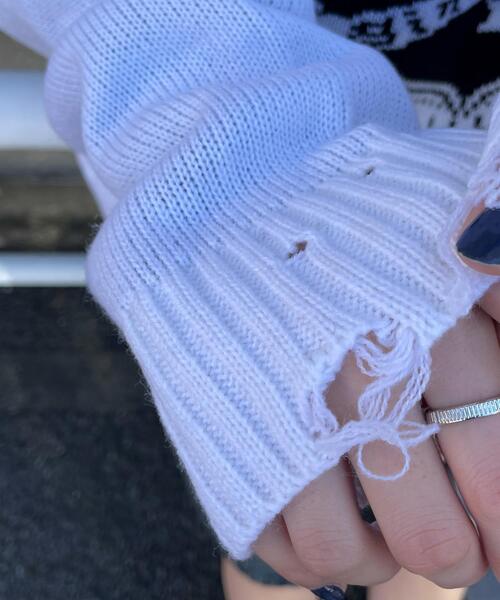 WEGO（ウィゴー）の「WEGO/ウイングハートダメージニット（ニット/セーター・レディース・ブラック/ホワイト・FREE）」の8枚目の写真