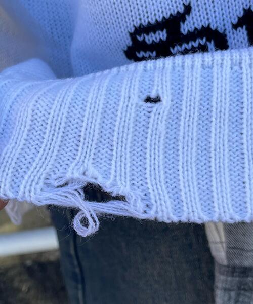 WEGO（ウィゴー）の「WEGO/ウイングハートダメージニット（ニット/セーター・レディース・ブラック/ホワイト・FREE）」の9枚目の写真