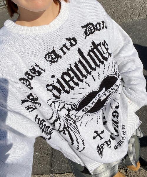 WEGO（ウィゴー）の「WEGO/ウイングハートダメージニット（ニット/セーター・レディース・ブラック/ホワイト・FREE）」の12枚目の写真