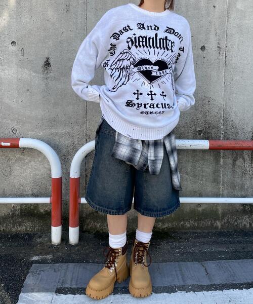 WEGO（ウィゴー）の「WEGO/ウイングハートダメージニット（ニット/セーター・レディース・ブラック/ホワイト・FREE）」の13枚目の写真