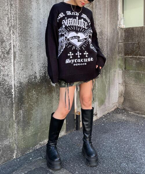 WEGO（ウィゴー）の「WEGO/ウイングハートダメージニット（ニット/セーター・レディース・ブラック/ホワイト・FREE）」の17枚目の写真