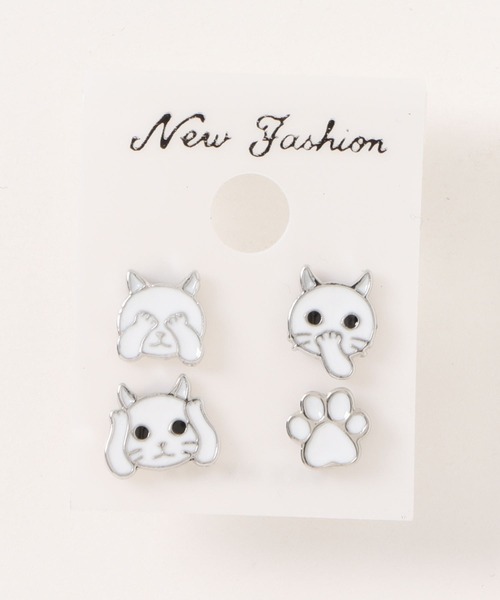 Peoney/4set キャットフェイスピアス（ピアス（両耳用