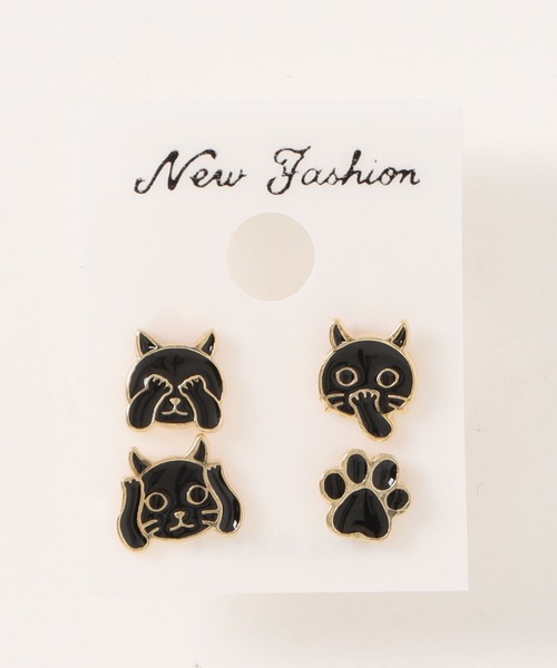 Peoney/4set キャットフェイスピアス（ピアス（両耳用