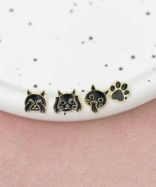 Peoney/4set キャットフェイスピアス（ピアス（両耳用