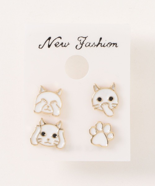 Peoney/4set キャットフェイスピアス（ピアス（両耳用