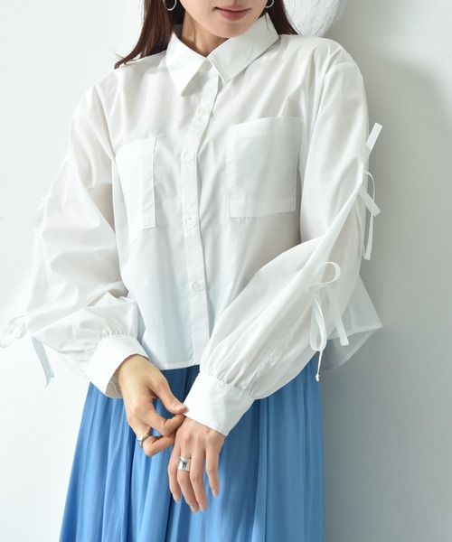 actuel（アクチュエル）の「【ａｃｔｕｅｌ】ＴＣブロード袖グログランリボンシャツ（シャツ/ブラウス・レディース・オフホワイト/ブラック・FREE）」の2枚目の写真