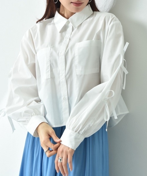 actuel（アクチュエル）の「【ａｃｔｕｅｌ】ＴＣブロード袖グログランリボンシャツ（シャツ/ブラウス・レディース・オフホワイト/ブラック・FREE）」の3枚目の写真