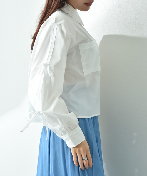 actuel（アクチュエル）の「【ａｃｔｕｅｌ】ＴＣブロード袖グログランリボンシャツ（シャツ/ブラウス・レディース・オフホワイト/ブラック・FREE）」の4枚目の写真