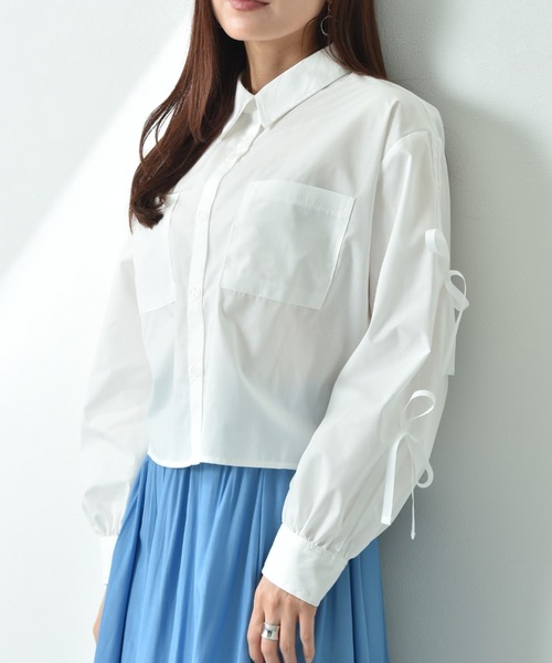 actuel（アクチュエル）の「【ａｃｔｕｅｌ】ＴＣブロード袖グログランリボンシャツ（シャツ/ブラウス・レディース・オフホワイト/ブラック・FREE）」の6枚目の写真