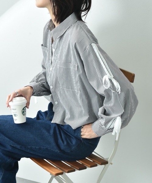 actuel（アクチュエル）の「【ａｃｔｕｅｌ】ＴＣブロード袖グログランリボンシャツ（シャツ/ブラウス・レディース・オフホワイト/ブラック・FREE）」の21枚目の写真