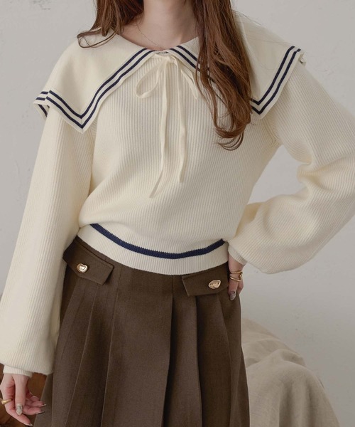 Ambre Neige(アンブルネージュ)の「bi-color sailor collar knit / 配色セーラー襟ニット(ニット/セーター・レディース・ネイビー/アイボリー/グレー・FREE)」の11枚目の写真
