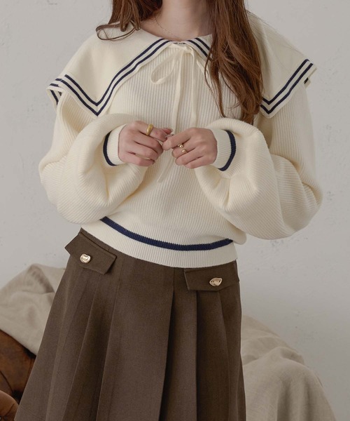 Ambre Neige(アンブルネージュ)の「bi-color sailor collar knit / 配色セーラー襟ニット(ニット/セーター・レディース・ネイビー/アイボリー/グレー・FREE)」の12枚目の写真