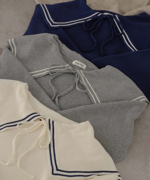Ambre Neige(アンブルネージュ)の「bi-color sailor collar knit / 配色セーラー襟ニット(ニット/セーター・レディース・ネイビー/アイボリー/グレー・FREE)」の5枚目の写真