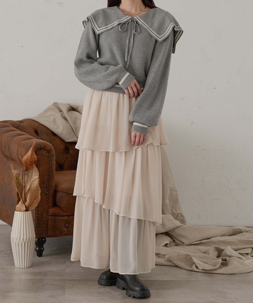 Ambre Neige(アンブルネージュ)の「bi-color sailor collar knit / 配色セーラー襟ニット(ニット/セーター・レディース・ネイビー/アイボリー/グレー・FREE)」の20枚目の写真