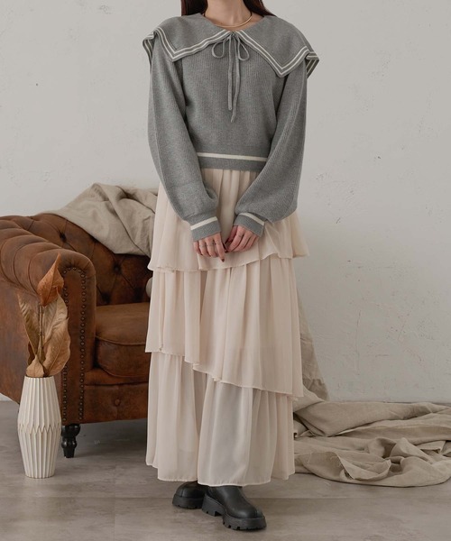 Ambre Neige(アンブルネージュ)の「bi-color sailor collar knit / 配色セーラー襟ニット(ニット/セーター・レディース・ネイビー/アイボリー/グレー・FREE)」の21枚目の写真