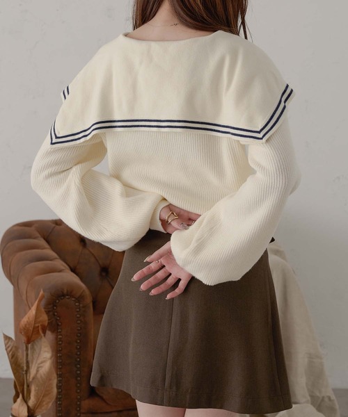 Ambre Neige(アンブルネージュ)の「bi-color sailor collar knit / 配色セーラー襟ニット(ニット/セーター・レディース・ネイビー/アイボリー/グレー・FREE)」の13枚目の写真