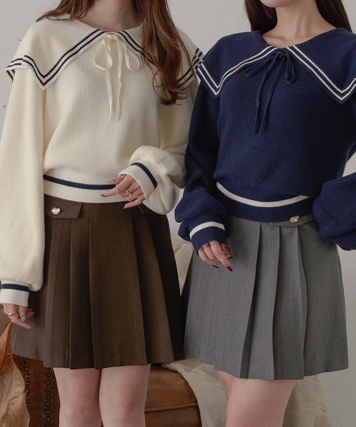 Ambre Neige(アンブルネージュ)の「bi-color sailor collar knit / 配色セーラー襟ニット(ニット/セーター・レディース・ネイビー/アイボリー/グレー・FREE)」の7枚目の写真
