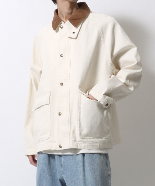 SITRY（シトリー）の「Hunting Jacket/コーデュロイ襟 ハンティングジャケット ブルゾン ハーフコート（デニムジャケット・メンズ・ブラック/カーキ/ブルー/アイボリー・M/L/LL）」の21枚目の写真