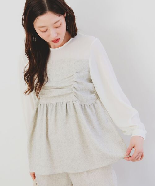 le.coeur blanc（ルクールブラン）の「ツィードドッキングノーカラーブラウス（シャツ/ブラウス・レディース・ホワイト系その他・38）」の5枚目の写真
