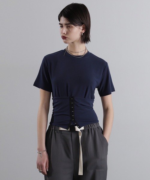 ROSE BUD(ローズバッド)の「バンドゥセットTシャツ(Tシャツ/カットソー・レディース・グレー/ネイビー・ONE SIZE)」の2枚目の写真