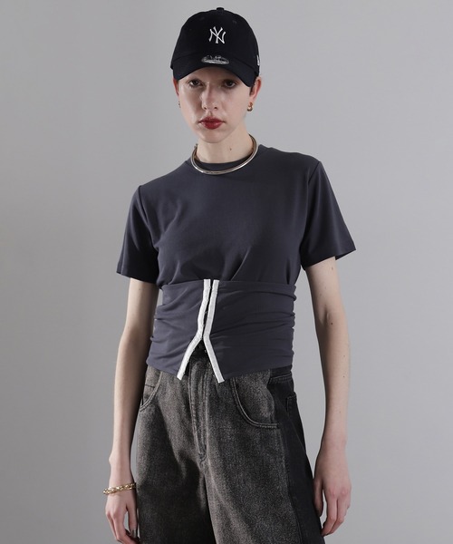 ROSE BUD(ローズバッド)の「バンドゥセットTシャツ(Tシャツ/カットソー・レディース・グレー/ネイビー・ONE SIZE)」の1枚目の写真