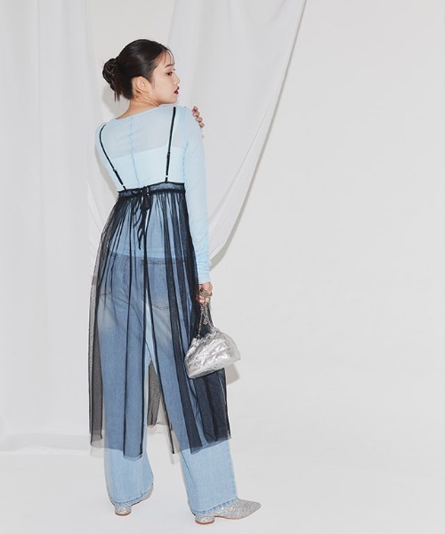ECLAM(クラム)の「チュールキャミワンピース(ワンピース・レディース・グレイッシュベージュ/ブラック・M)」の19枚目の写真