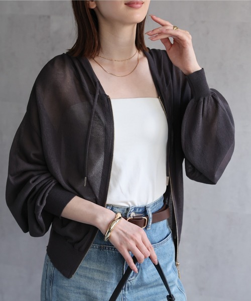 セール】新色追加 シアーニットパーカー/フーディ/冷房対策