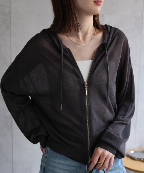 セール】新色追加 シアーニットパーカー/フーディ/冷房対策