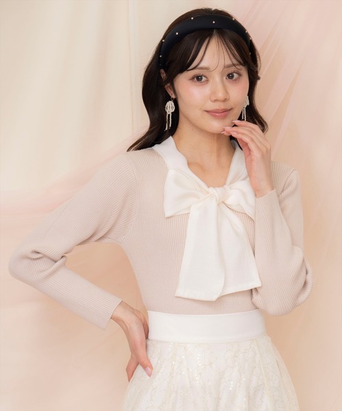 WILLSELECTION(ウィルセレクション)の「シアーリボンタイプルオーバー(ニット/セーター・レディース・ブラック/アイボリー/ピンク/ミント・FREE)」の4枚目の写真