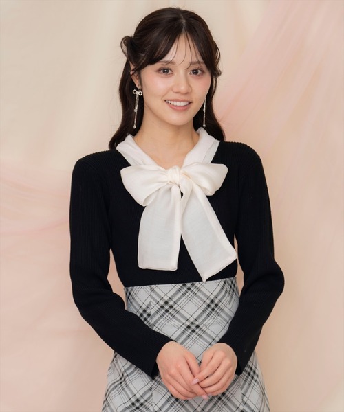 WILLSELECTION(ウィルセレクション)の「シアーリボンタイプルオーバー(ニット/セーター・レディース・ブラック/アイボリー/ピンク/ミント・FREE)」の3枚目の写真