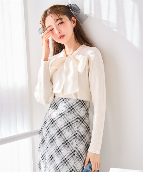 WILLSELECTION(ウィルセレクション)の「シアーリボンタイプルオーバー(ニット/セーター・レディース・ブラック/アイボリー/ピンク/ミント・FREE)」の5枚目の写真