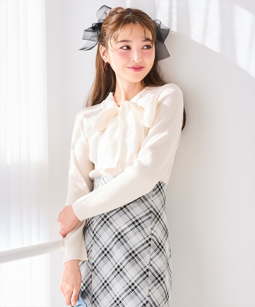 WILLSELECTION(ウィルセレクション)の「シアーリボンタイプルオーバー(ニット/セーター・レディース・ブラック/アイボリー/ピンク/ミント・FREE)」の6枚目の写真