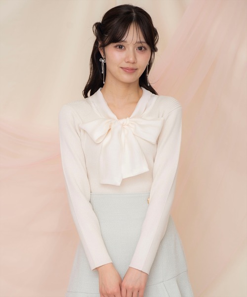 WILLSELECTION(ウィルセレクション)の「シアーリボンタイプルオーバー(ニット/セーター・レディース・ブラック/アイボリー/ピンク/ミント・FREE)」の9枚目の写真