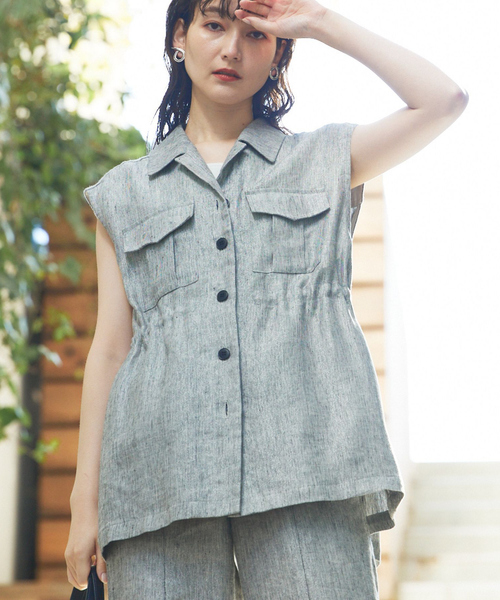 qualite（カリテ）の「ラメスラブリネンサファリジレ（ベスト・レディース・ブラック・36/38）」の3枚目の写真