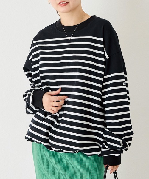 MONT KEMMEL(モンケメル)の「【MONT KEMMEL/モンケメル】CREW LS TEE DRAWSTRING O/E BASQUE BORDER/ボーダーバスクシャツ(Tシャツ/カットソー・レディース・ブラック/ホワイト/ピンク・36/38/40/42)」の3枚目の写真