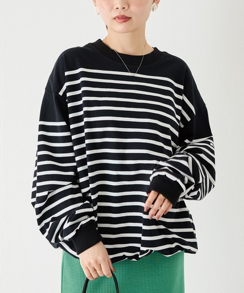 MONT KEMMEL(モンケメル)の「【MONT KEMMEL/モンケメル】CREW LS TEE DRAWSTRING O/E BASQUE BORDER/ボーダーバスクシャツ(Tシャツ/カットソー・レディース・ブラック/ホワイト/ピンク・36/38/40/42)」の6枚目の写真