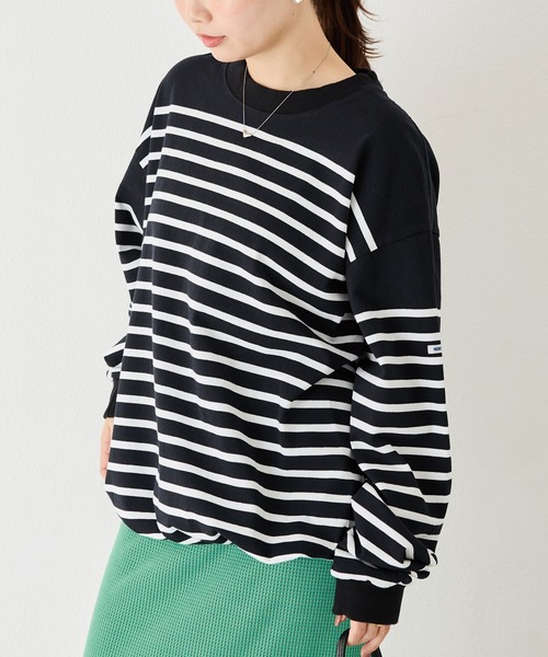 MONT KEMMEL(モンケメル)の「【MONT KEMMEL/モンケメル】CREW LS TEE DRAWSTRING O/E BASQUE BORDER/ボーダーバスクシャツ(Tシャツ/カットソー・レディース・ブラック/ホワイト/ピンク・36/38/40/42)」の7枚目の写真