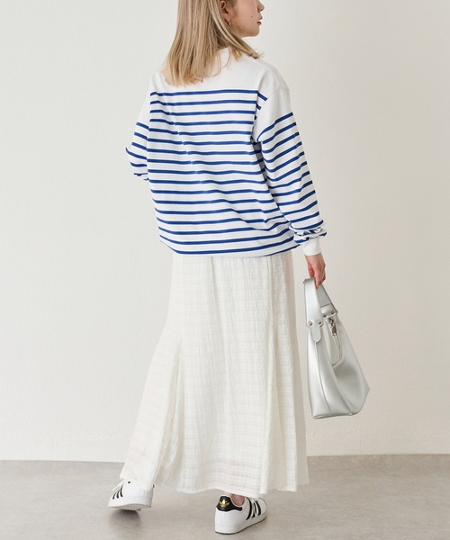 MONT KEMMEL(モンケメル)の「【MONT KEMMEL/モンケメル】CREW LS TEE DRAWSTRING O/E BASQUE BORDER/ボーダーバスクシャツ(Tシャツ/カットソー・レディース・ブラック/ホワイト/ピンク・36/38/40/42)」の5枚目の写真