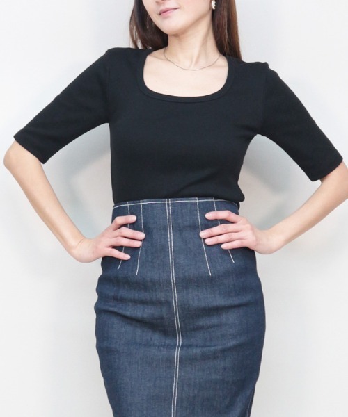 AMBIENT(アンビエント)の「ラウンドネックハーフスリーブTシャツ(Tシャツ/カットソー・レディース・グレー/ブラック/ホワイト・FREE)」の3枚目の写真