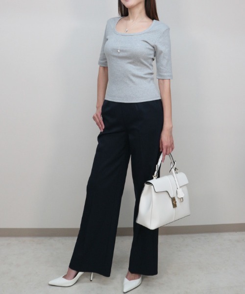 AMBIENT(アンビエント)の「ラウンドネックハーフスリーブTシャツ(Tシャツ/カットソー・レディース・グレー/ブラック/ホワイト・FREE)」の13枚目の写真