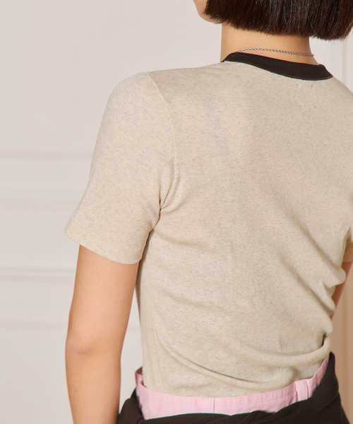 イエナラブークル IENA LA BOUCLE 24SS PEATH リブショートスリーブプルオーバー 半袖カットソー ベージュ IENA LA BOUCLE ライトリブハーフスリーブプルオーバー（Tシャツ