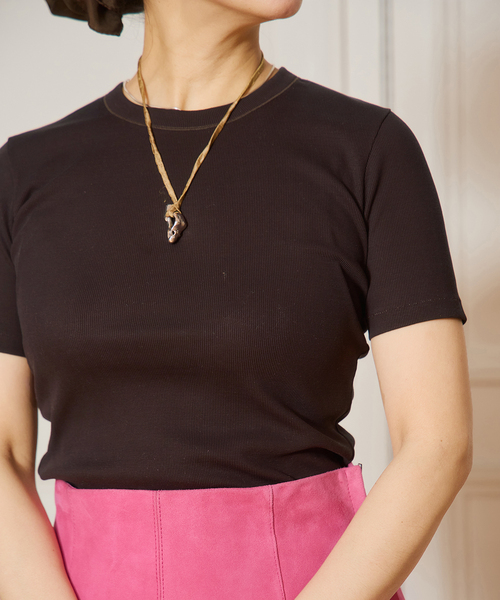 イエナラブークル IENA LA BOUCLE 24SS PEATH リブショートスリーブプルオーバー 半袖カットソー ベージュ IENA LA BOUCLE ライトリブハーフスリーブプルオーバー（Tシャツ