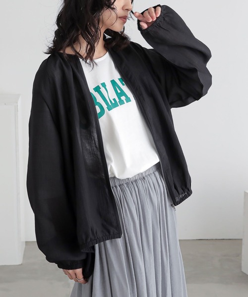 セール】『ノーカラーギャザーシアーブルゾン』（ブルゾン）｜n