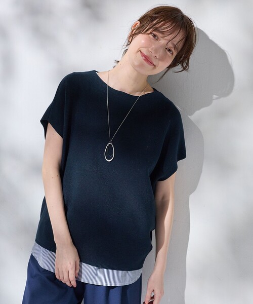 ANY(エニィ)の「【新色追加/14色展開】アクリルガーターフレンチスリーブニット(ニット/セーター・レディース・グリーン系/ブラック系1/ピンク系/ブルー系/ブラック系/イエロー系/アイボリー系/ネイビー系1/ベージュ系/ベージュ系2/ダルブルー系/ネイビー系/ブラウン系/レッド系・4)」の8枚目の写真