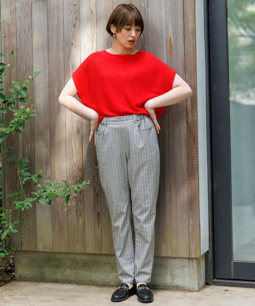 エメイン　ジャガードフレンチスリーブニット セール】【&g'aime】フレンチスリーブニット Cap Sleeve Knit